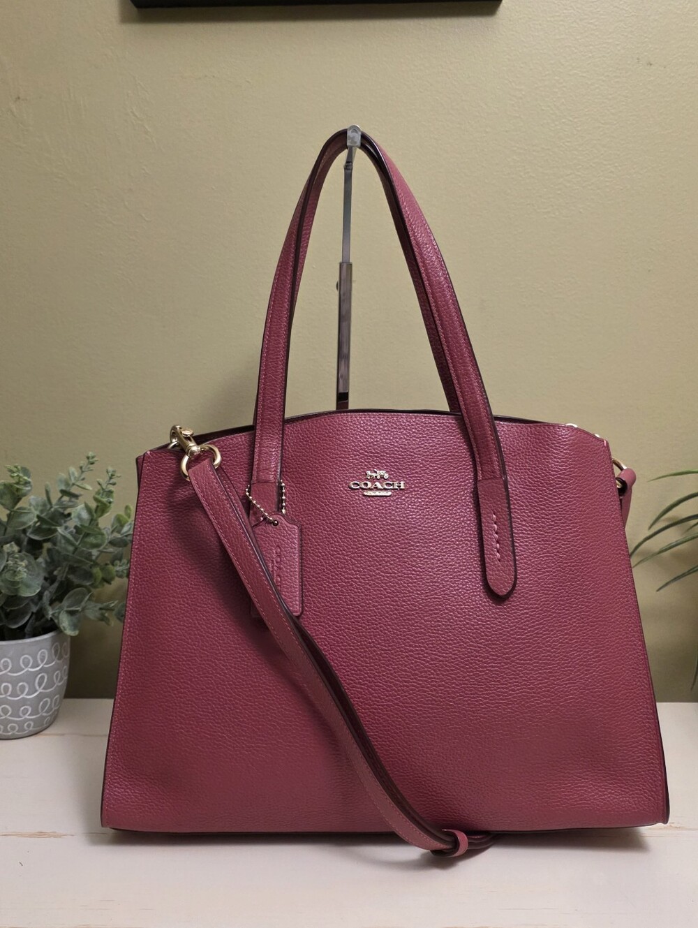 Coach | Charlie 2-Way Carryall In Berry Pebbled Leather